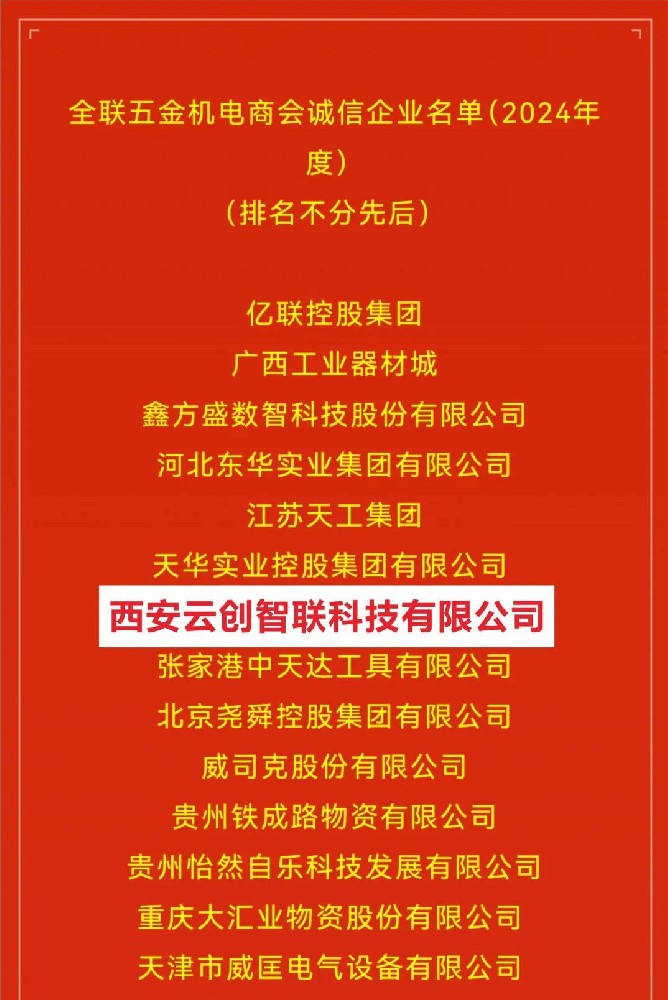 喜报｜荣膺全联五金机电商会 “诚信企业”